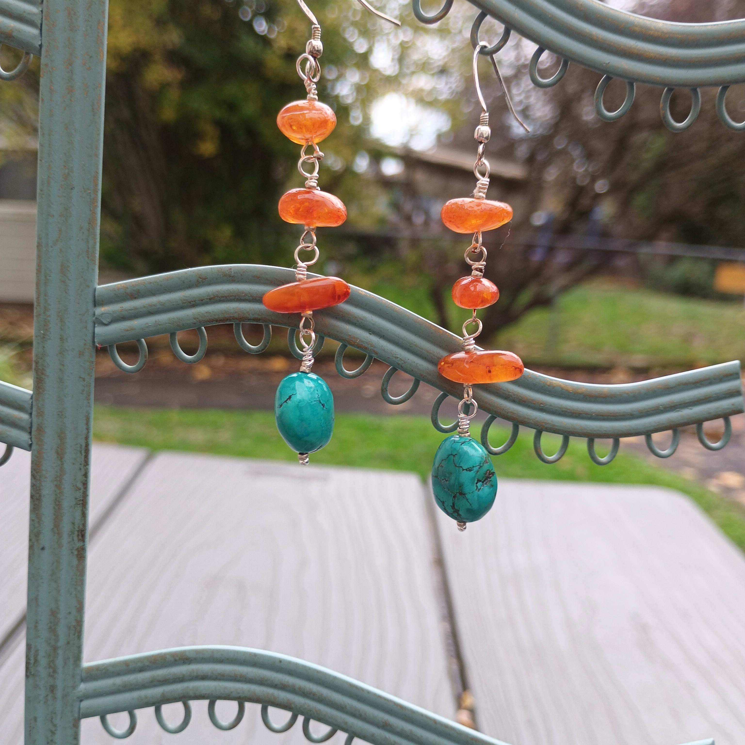 Amber And Turquoise Dangle Earrings